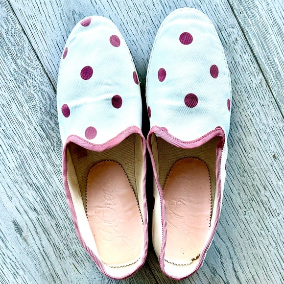 J. Crew Shoes - J. Crew White and Pink Polka Dot Flats